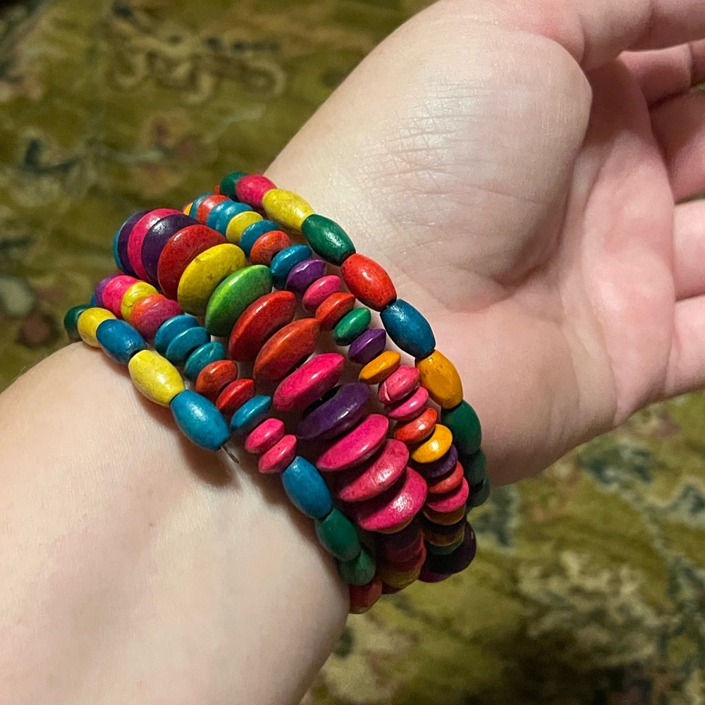 Colorful wooden bead wrap bracelet